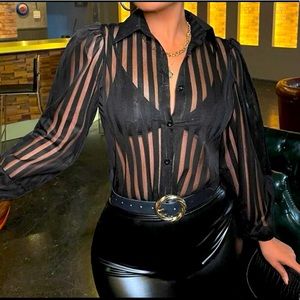 Striped Puff Sleeve Organza Blouse